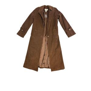 Orvis Corduroy Long Coat Women XS Brown Lined Button Front Jacket
